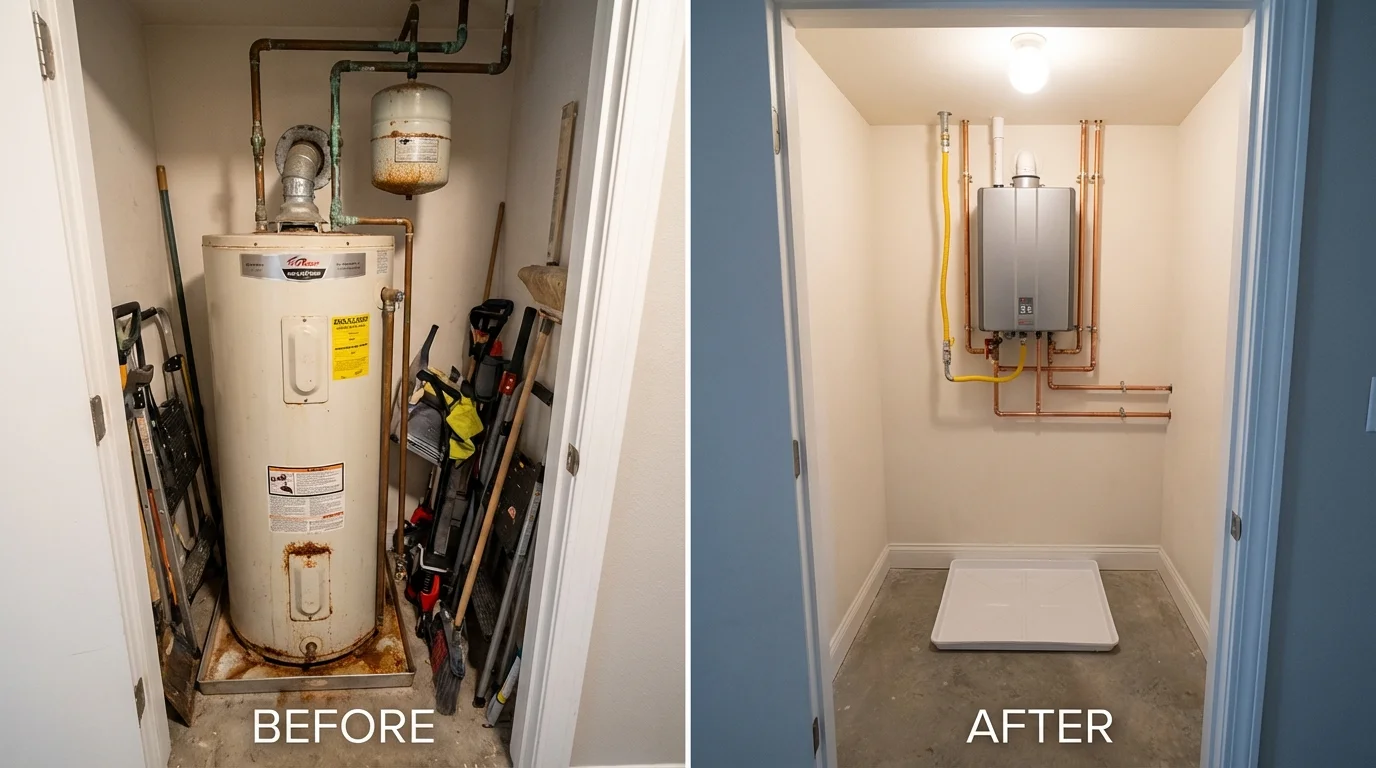 Tank water heater versus wall-mounted tankless unit comparison for Wellington, TX homeowners