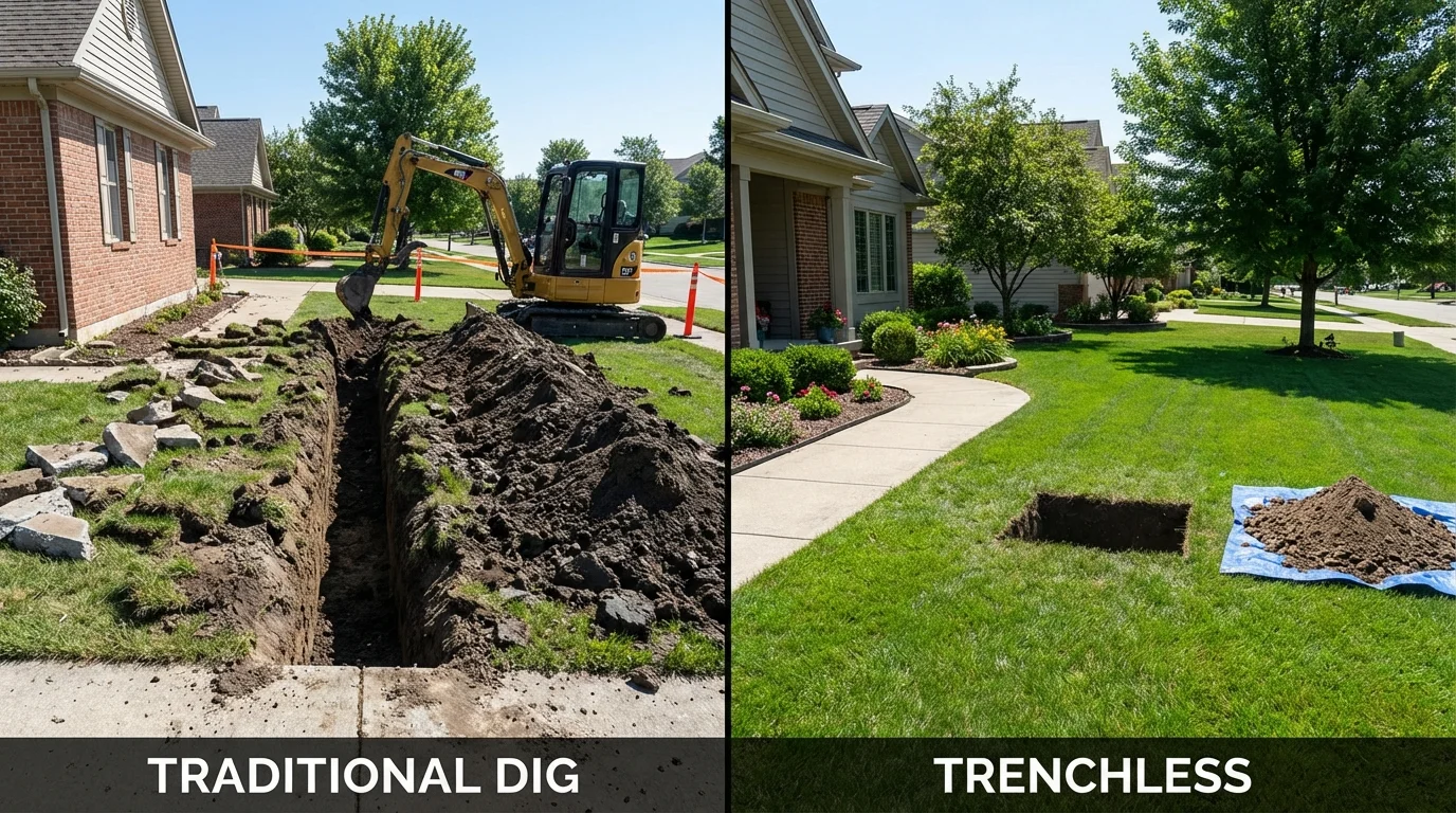 Trenchless sewer repair with minimal yard damage versus traditional excavation in Wellington, TX